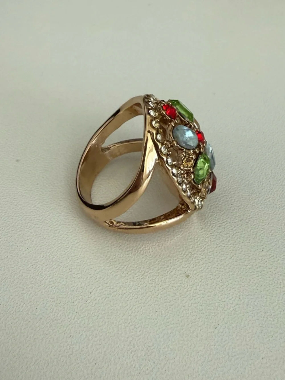 Avon Gold-Tone Multicolor Crystal Cluster Ring